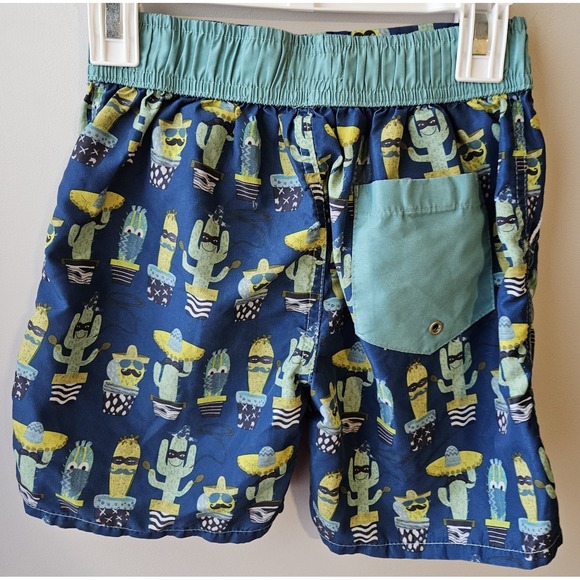 Andy & Evan Boys 4T Swim Trunks Blue Cactus Print Elastic Waist NO Drawstring - Picture 2 of 8